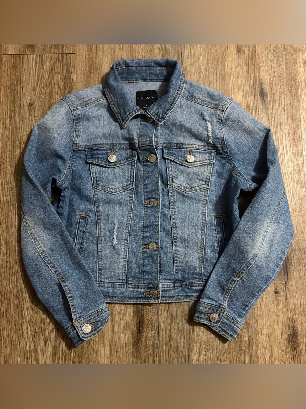 Celebrity Pink - Light Blue Distressed Denim Jacket - Size Large